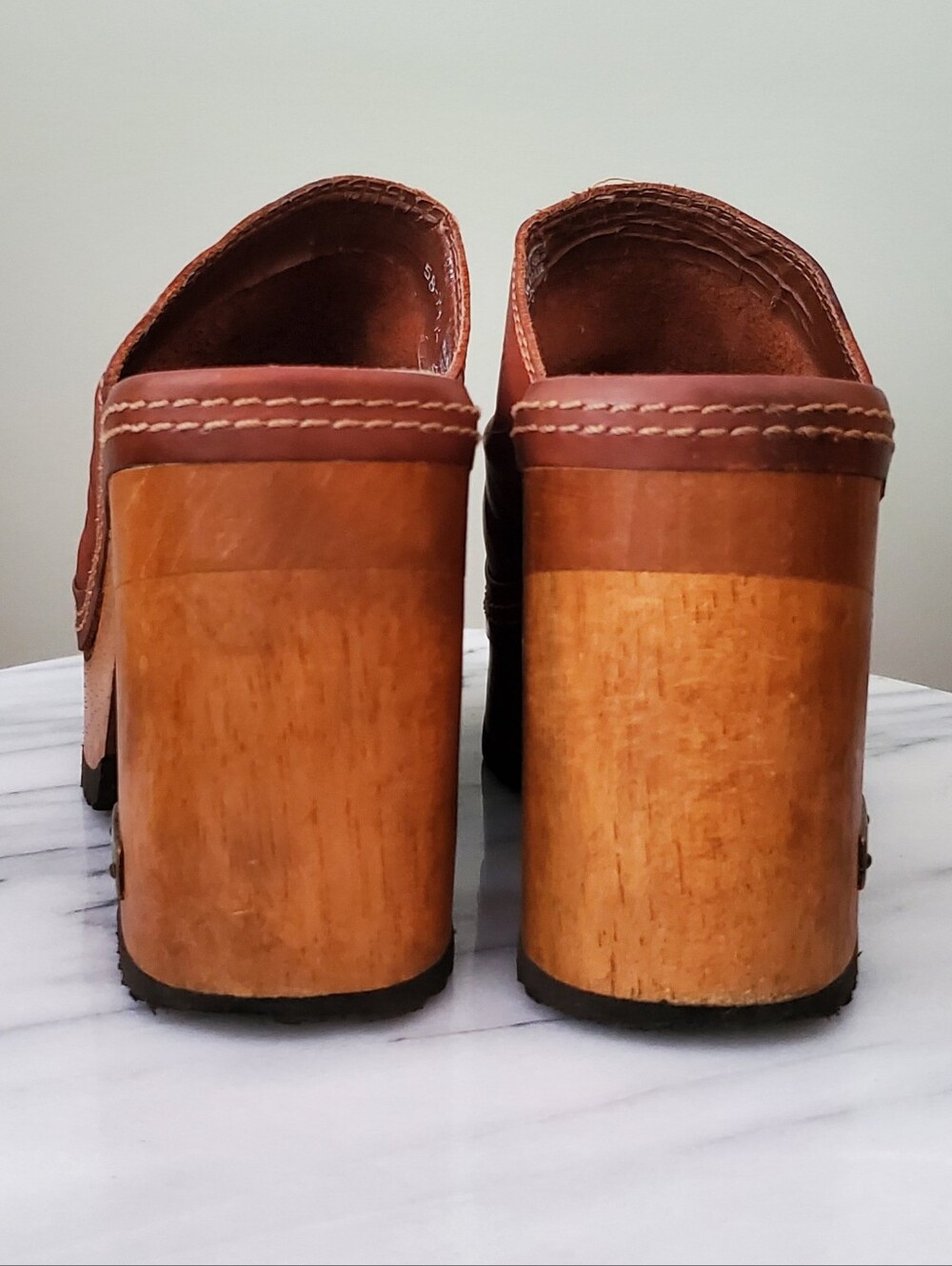 Vintage Candie's Iconic Wooden Platform Leather Mule Clogs - Picture 8 of 13